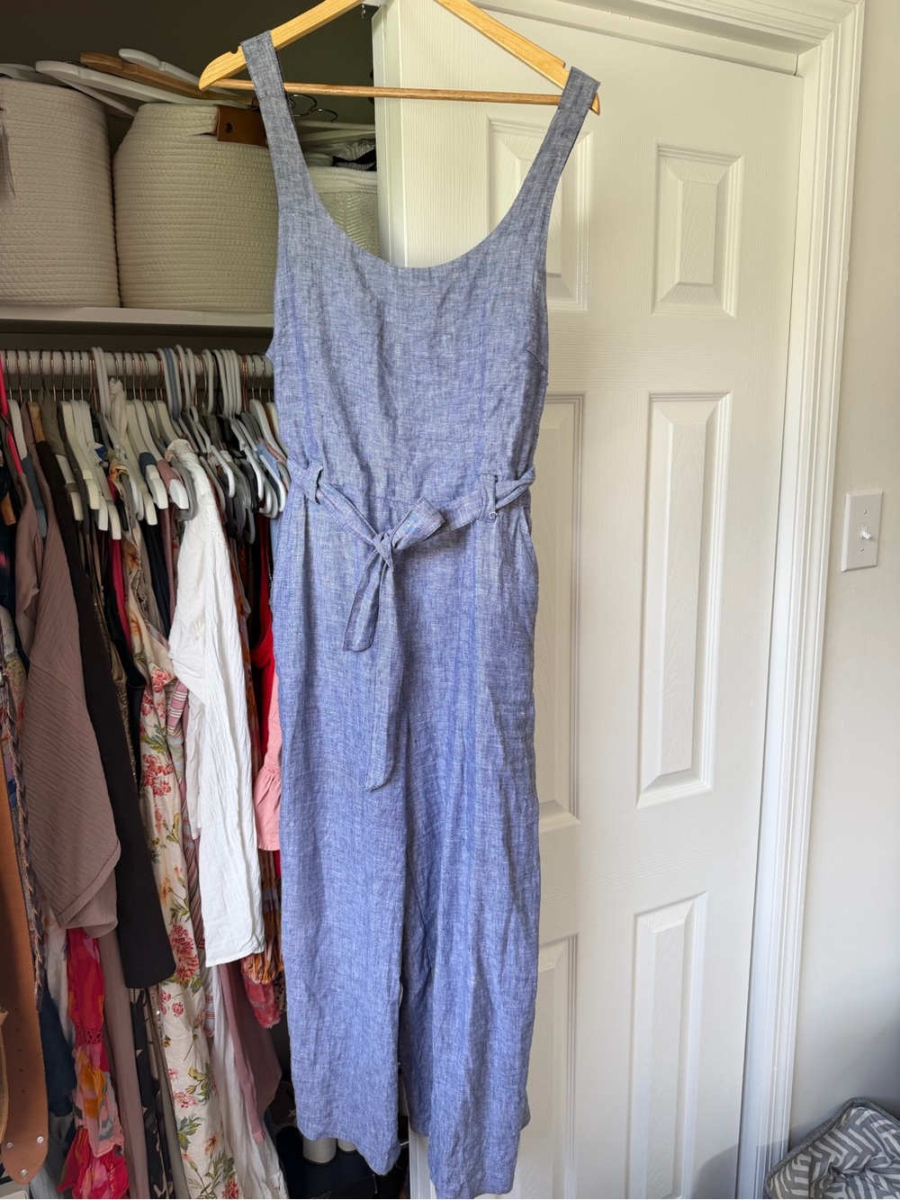 Rachel Zoe Chambray-Style Sleeveless Jumpsuit 100% Linen